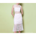 Pure White Long Couture Geometrical Pattern Fishtail Ladies Dress